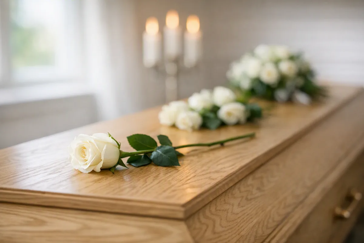 Une rose blanche déposée sur le couvercle du cercueil au moment de l’adieu
